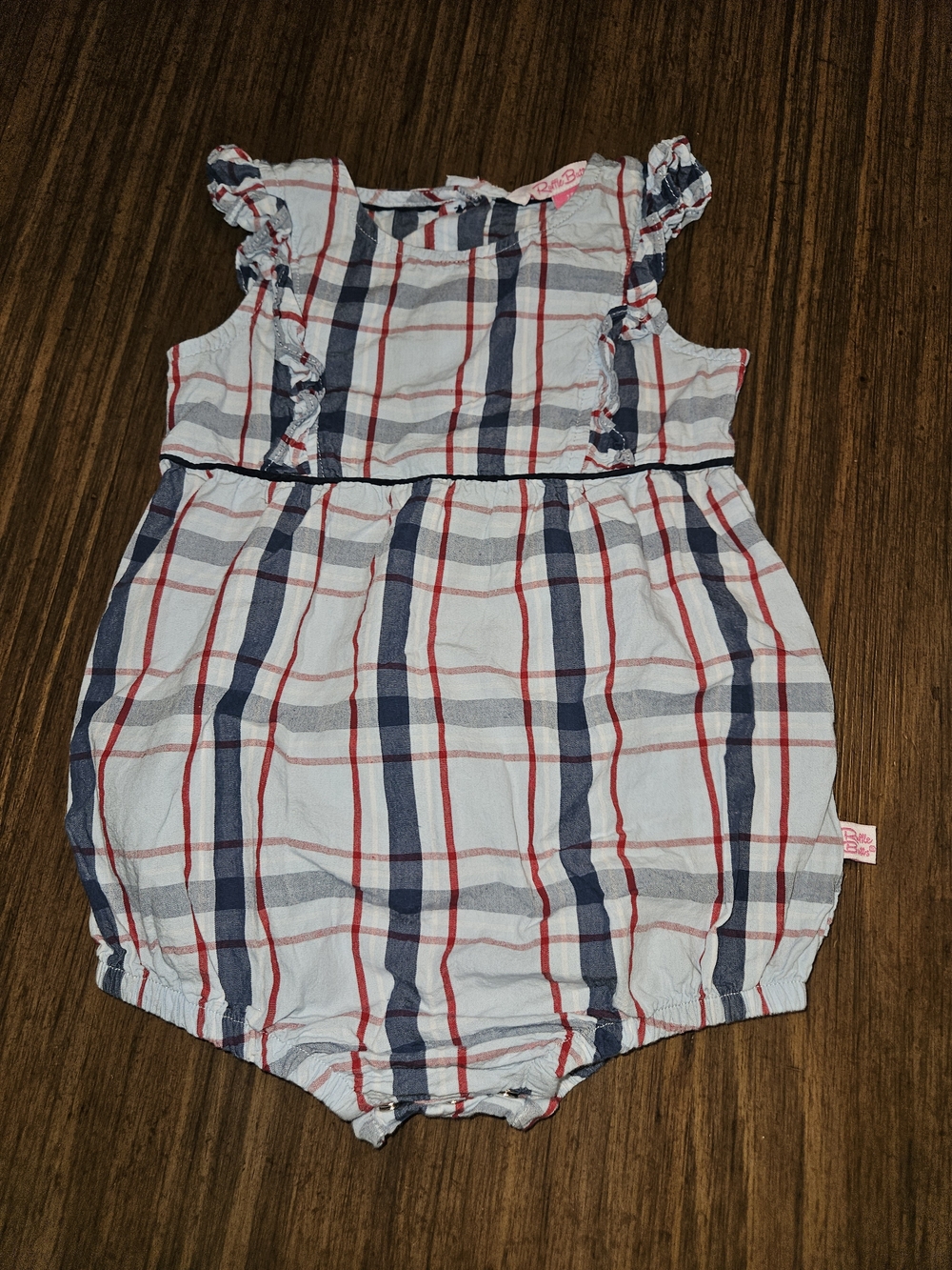 Ruffle Butts Blue, Red & White Plaid Bubble Romper